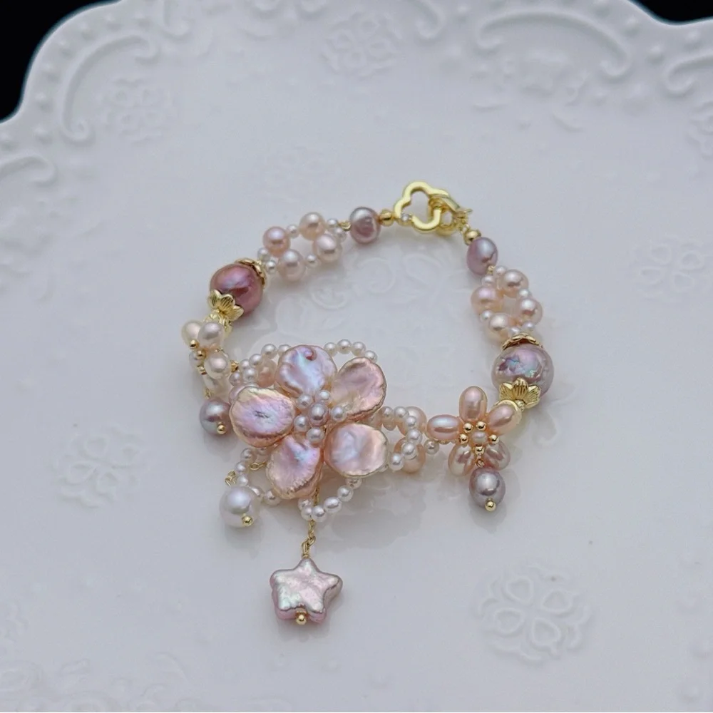 26B179 Handmade Premium Quality Freshwater Baroque Pearl Bracelet 2in1 - Picture 3 of 10
